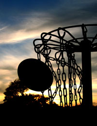 Disc Golf Basket at Sunset